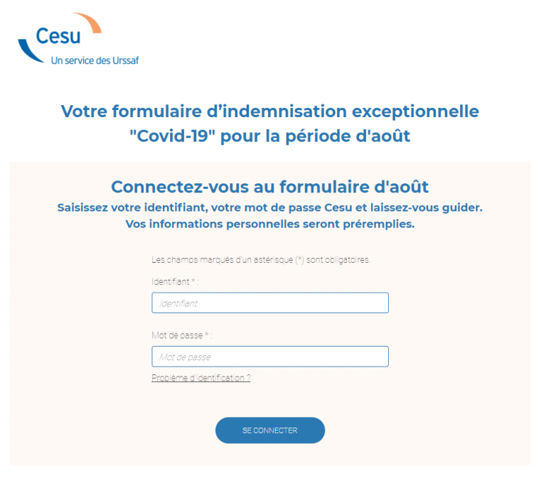 formulaire d'indemnisation exceptionnelle cesu urssaf covid-19